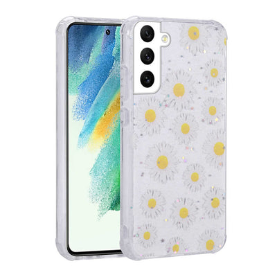 Galaxy S21 FE Kılıf Simli Desenli Kamera Korumalı Parlak Zore Popy Kapak Papatya