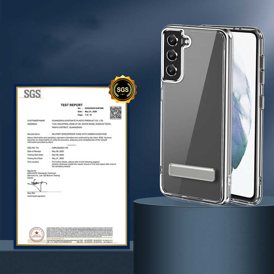 Galaxy S21 FE Kılıf Standlı Şeffaf Silikon Zore L-Stand Kapak Renksiz