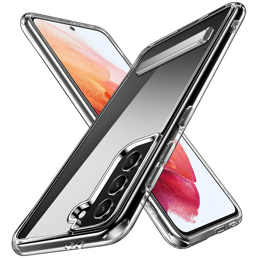 Galaxy S21 FE Kılıf Standlı Şeffaf Silikon Zore L-Stand Kapak Renksiz