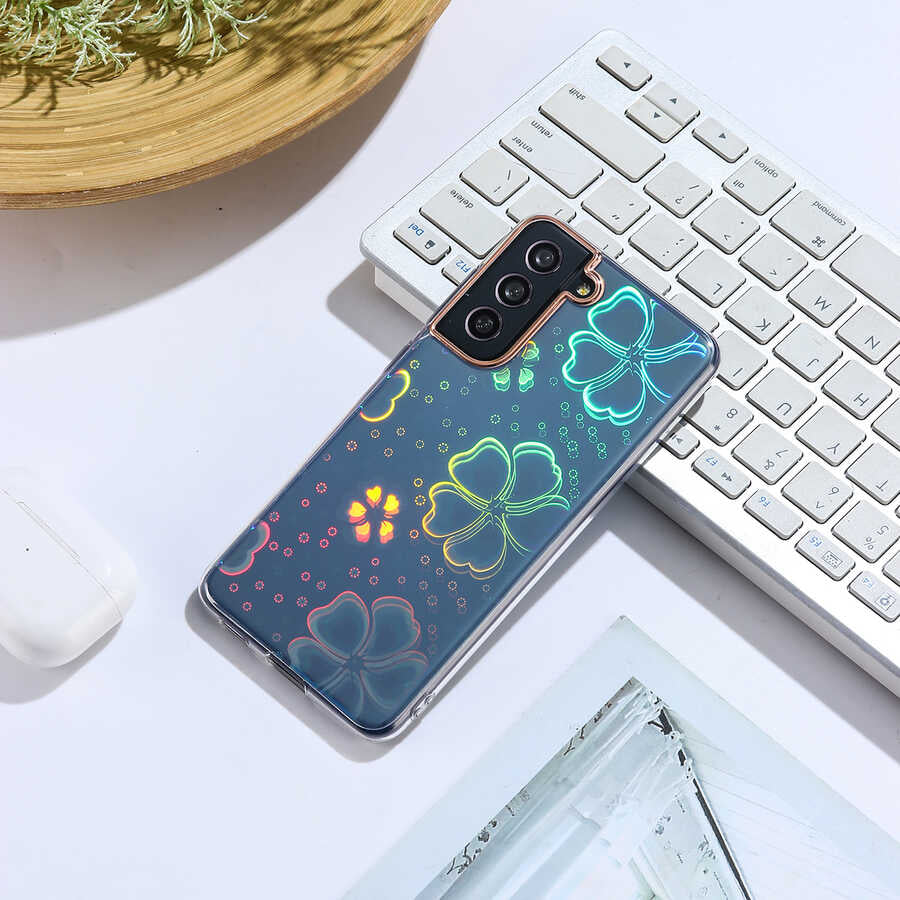 Galaxy S21 FE Kılıf Zore Sidney Desenli Sert Kapak Flower No3