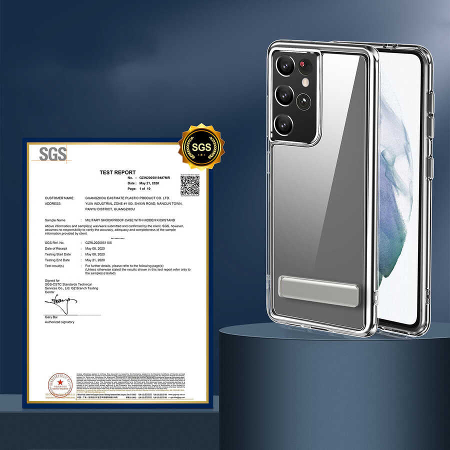 Galaxy S21 Ultra Kılıf Standlı Şeffaf Silikon Zore L-Stand Kapak Renksiz