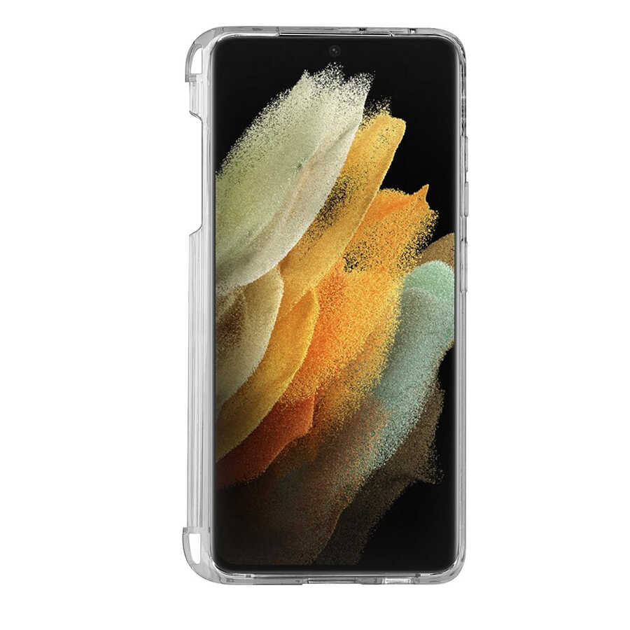 Galaxy S21 Ultra Kılıf Zore Kalem Bölmeli Standlı Süper Silikon Kapak Siyah