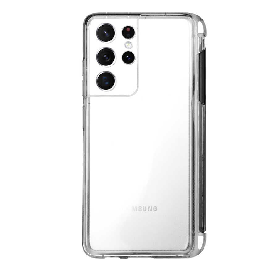 Galaxy S21 Ultra Kılıf Zore Kalem Bölmeli Süper Silikon Kapak Siyah