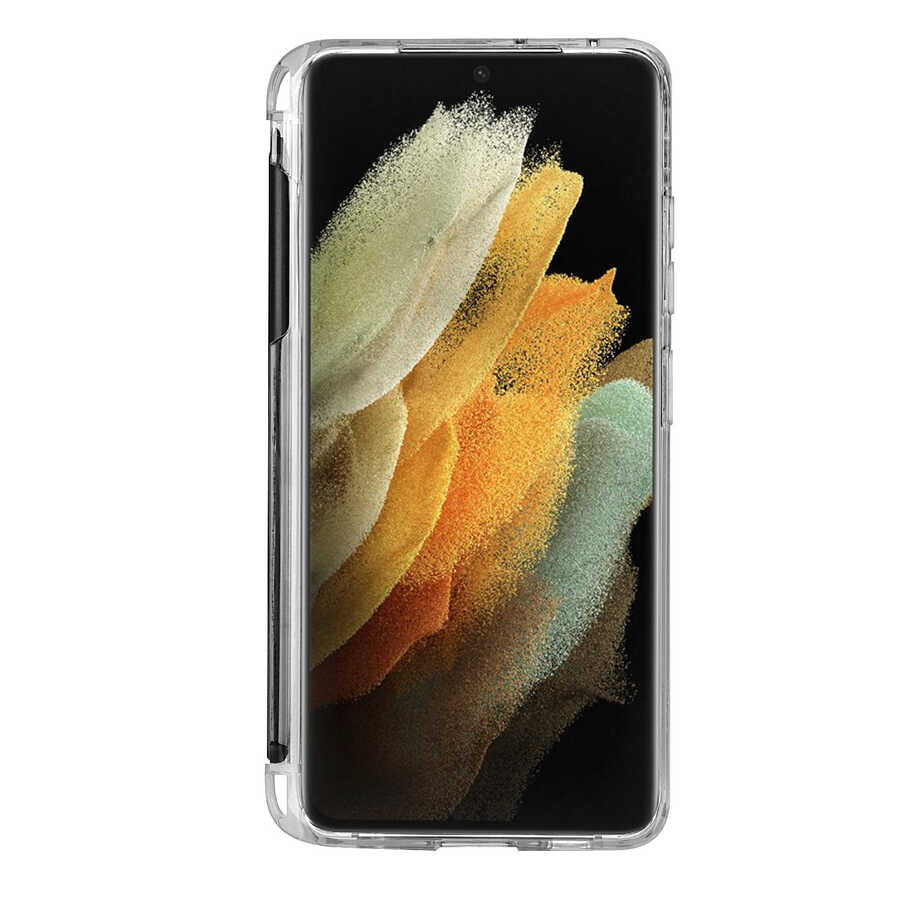 Galaxy S21 Ultra Kılıf Zore Kalem Bölmeli Süper Silikon Kapak Renksiz
