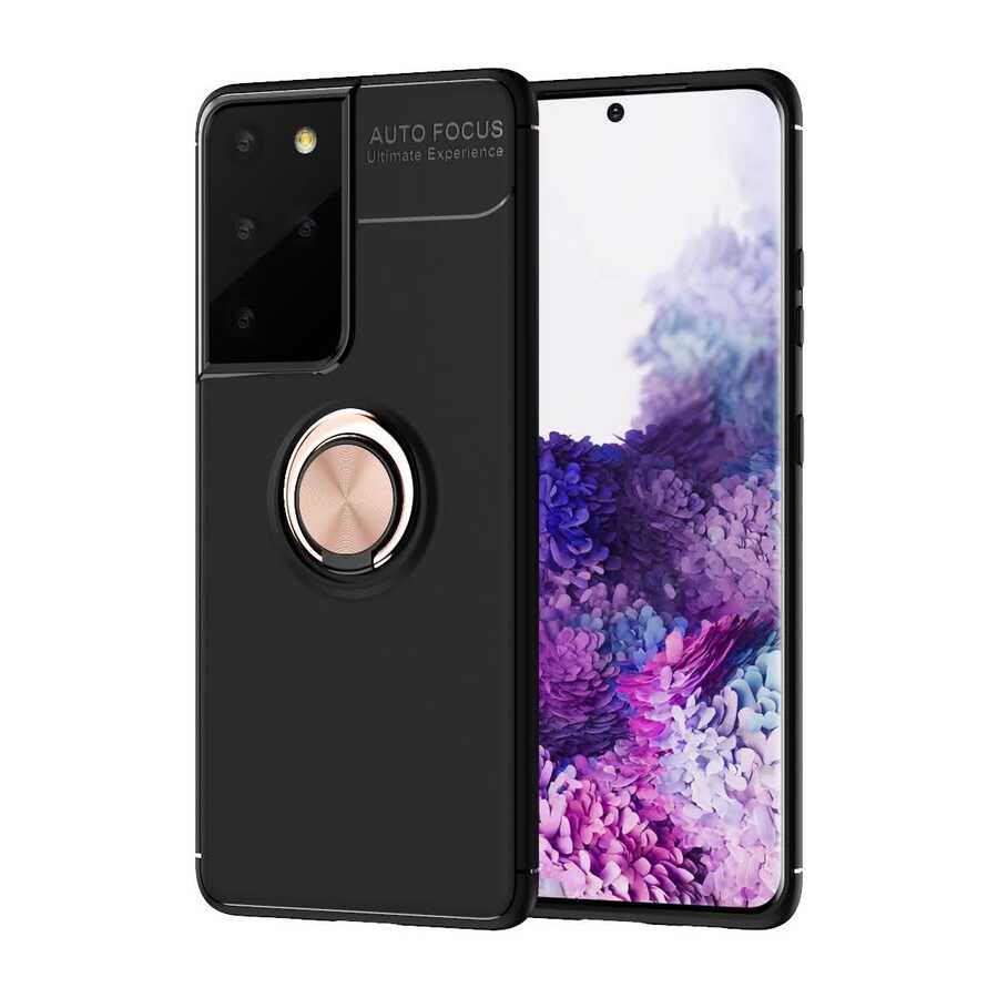 Galaxy S21 Ultra Kılıf Zore Ravel Silikon Kapak Siyah-Rose Gold
