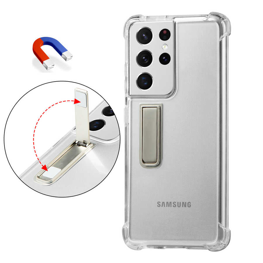 Galaxy S21 Ultra Kılıf Zore Standlı Süper Silikon Kapak Siyah