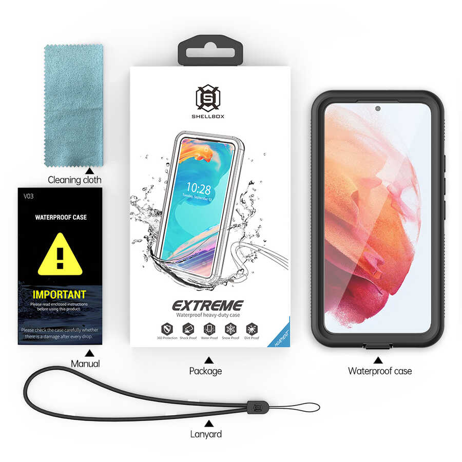 Galaxy S22 Kılıf 1-1 Su Geçirmez Kılıf Siyah