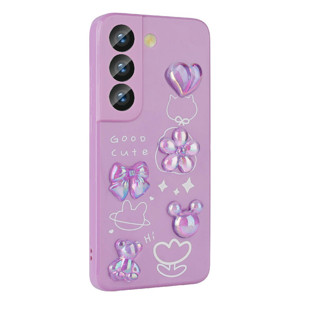 Galaxy S22 Kılıf Kabartma Figürlü Parlak Zore Toys Silikon Kapak Açık Yeşil
