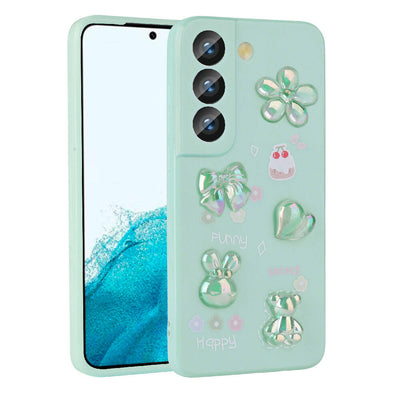Galaxy S22 Kılıf Kabartma Figürlü Parlak Zore Toys Silikon Kapak Açık Yeşil