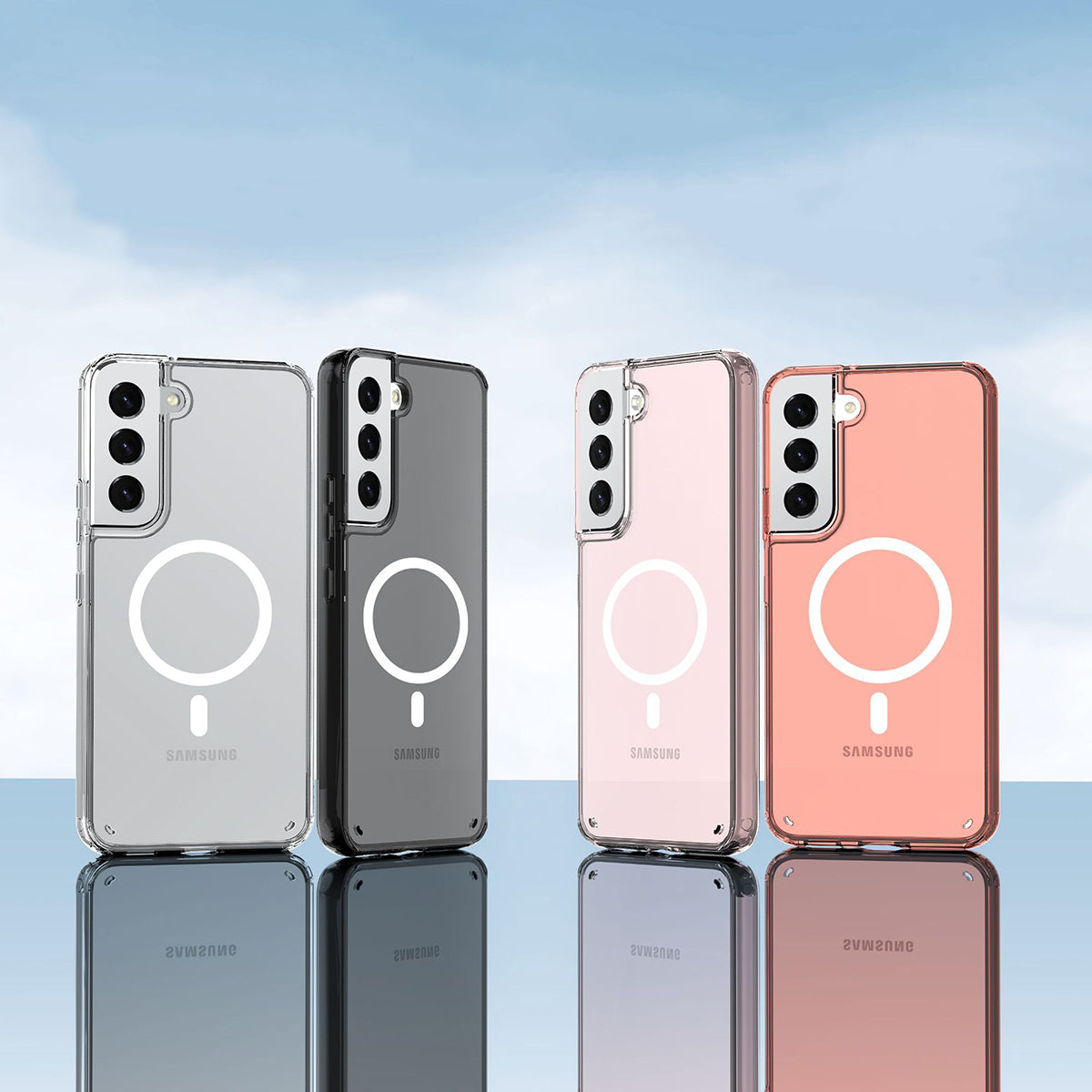 Galaxy S22 Kılıf M-safe Şarj Özellikli Şeffaf Sert PC Zore Embos Kapak Renksiz