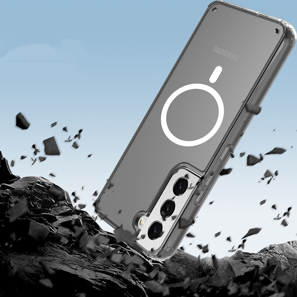 Galaxy S22 Kılıf M-safe Şarj Özellikli Şeffaf Sert PC Zore Embos Kapak Renksiz