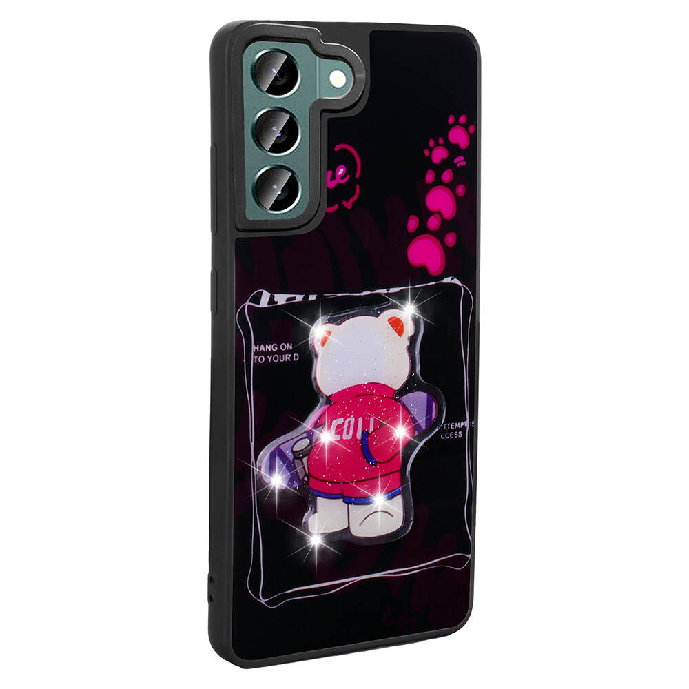 Galaxy S22 Kılıf Parlayan Kabartmalı İkonik Figürlü Zore Amas Silikon Kapak Mor