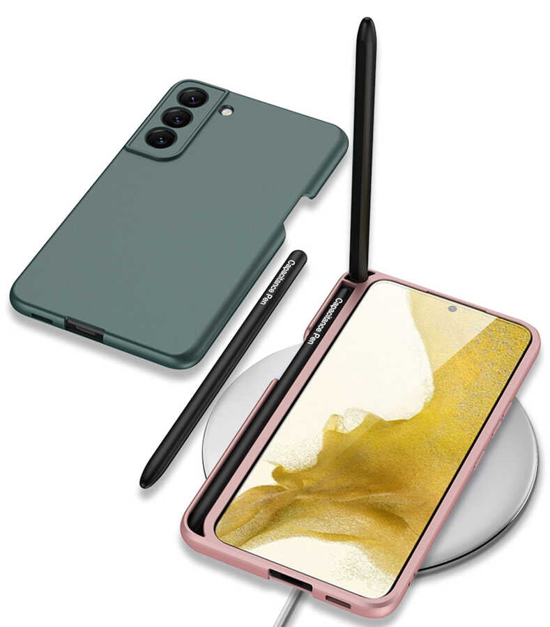 Galaxy S22 Kılıf Zore Kalemli Kıpta Kapak Koyu Yeşil