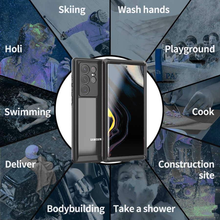 Galaxy S22 Ultra Kılıf 1-1 Su Geçirmez Kılıf Siyah