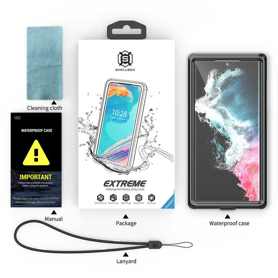 Galaxy S22 Ultra Kılıf 1-1 Su Geçirmez Kılıf Siyah