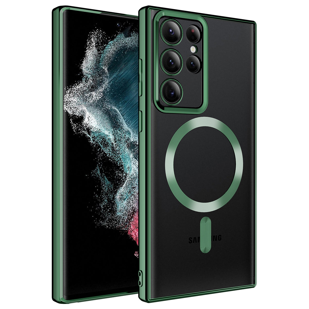 Galaxy S22 Ultra Kılıf M-safe Wireless Şarj Özellikli Zore Setro Silikon Koyu Yeşil