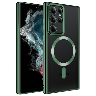 Galaxy S22 Ultra Kılıf M-safe Wireless Şarj Özellikli Zore Setro Silikon Koyu Yeşil