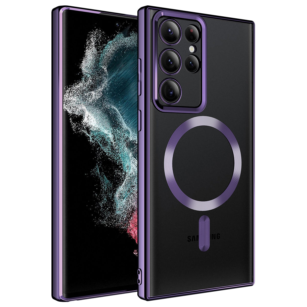 Galaxy S22 Ultra Kılıf M-safe Wireless Şarj Özellikli Zore Setro Silikon Derin Mor