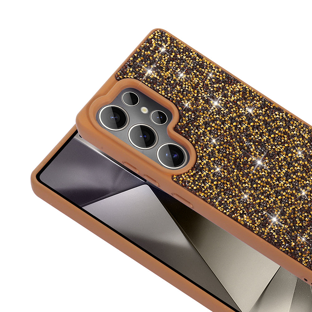 Galaxy S22 Ultra Kılıf Parlak Taşlı Tasarım Zore Pırlanta Kapak Gold