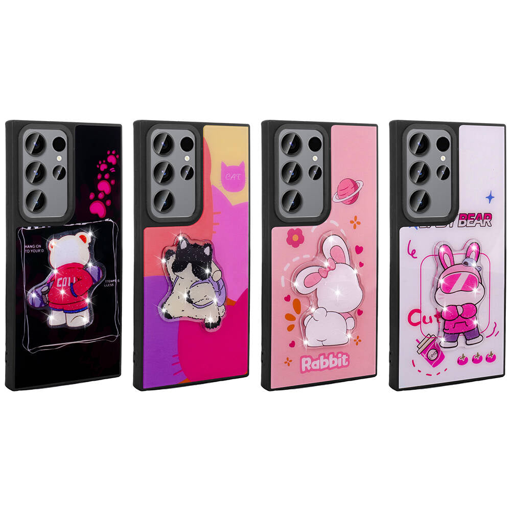 Galaxy S22 Ultra Kılıf Parlayan Kabartmalı İkonik Figürlü Zore Amas Silikon Kapak Siyah