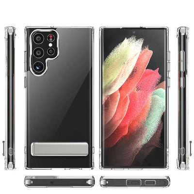 Galaxy S22 Ultra Kılıf Standlı Şeffaf Silikon Zore L-Stand Kapak Renksiz