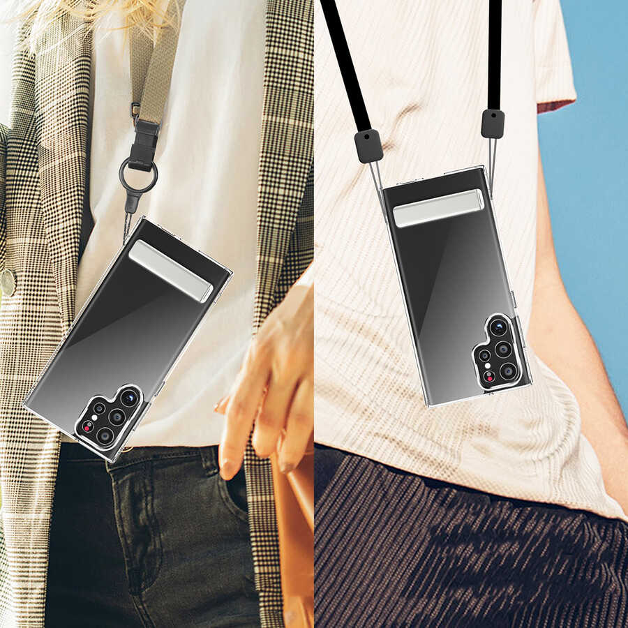Galaxy S22 Ultra Kılıf Standlı Şeffaf Silikon Zore L-Stand Kapak Renksiz