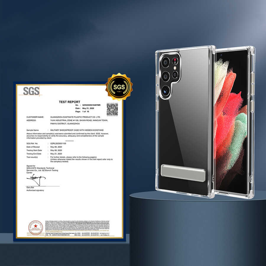 Galaxy S22 Ultra Kılıf Standlı Şeffaf Silikon Zore L-Stand Kapak Renksiz