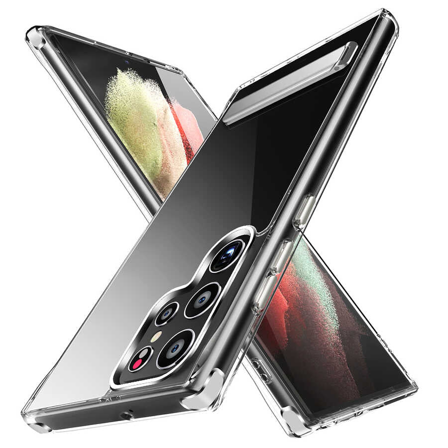 Galaxy S22 Ultra Kılıf Standlı Şeffaf Silikon Zore L-Stand Kapak Renksiz