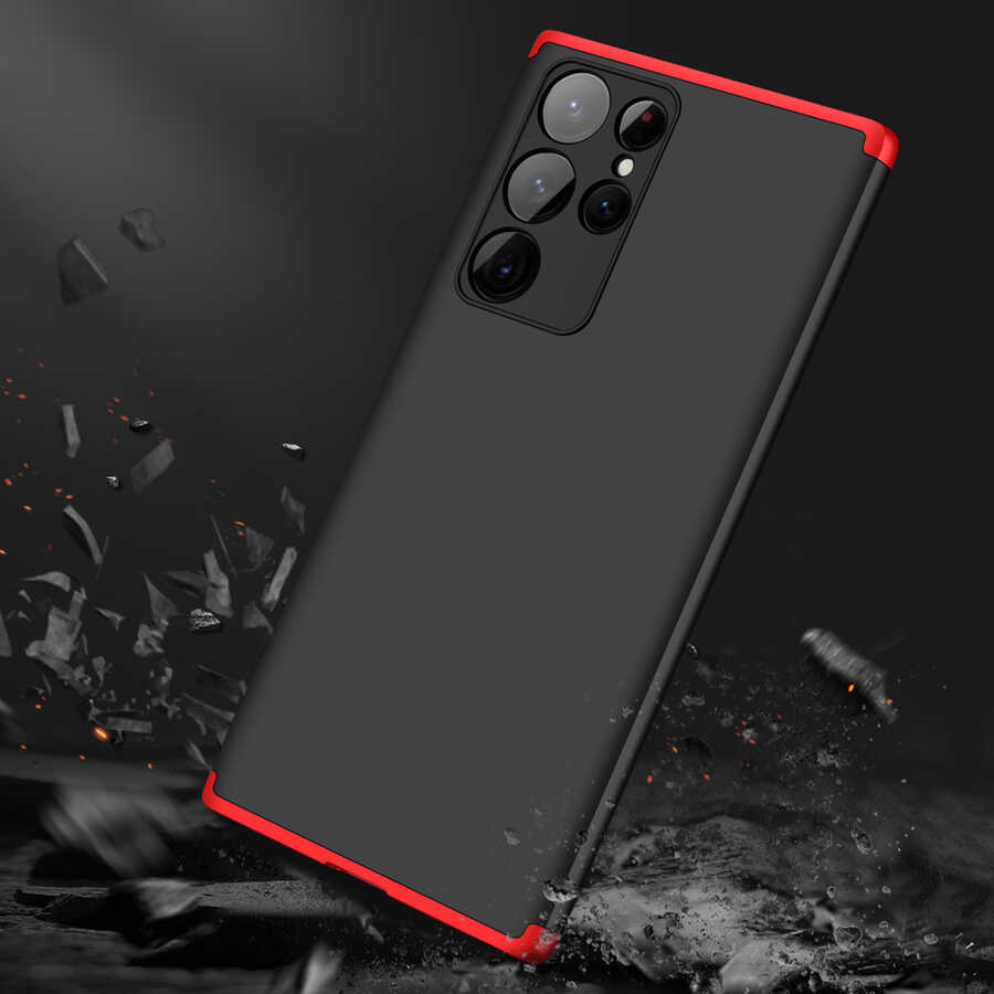 Galaxy S22 Ultra Kılıf Zore Ays Kapak Siyah-Kırmızı