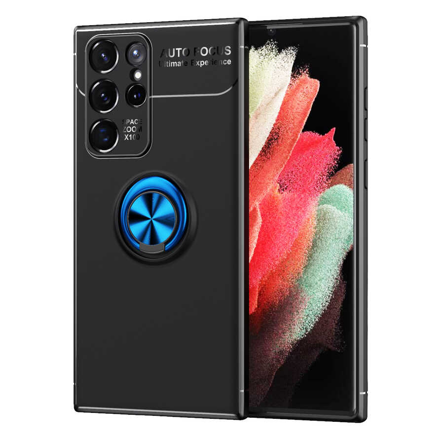 Galaxy S22 Ultra Kılıf Zore Ravel Silikon Kapak Siyah-Mavi