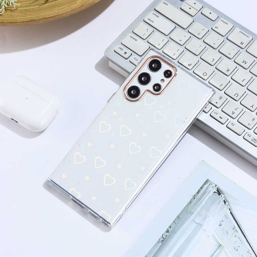 Galaxy S22 Ultra Kılıf Zore Sidney Desenli Sert Kapak Heart No1
