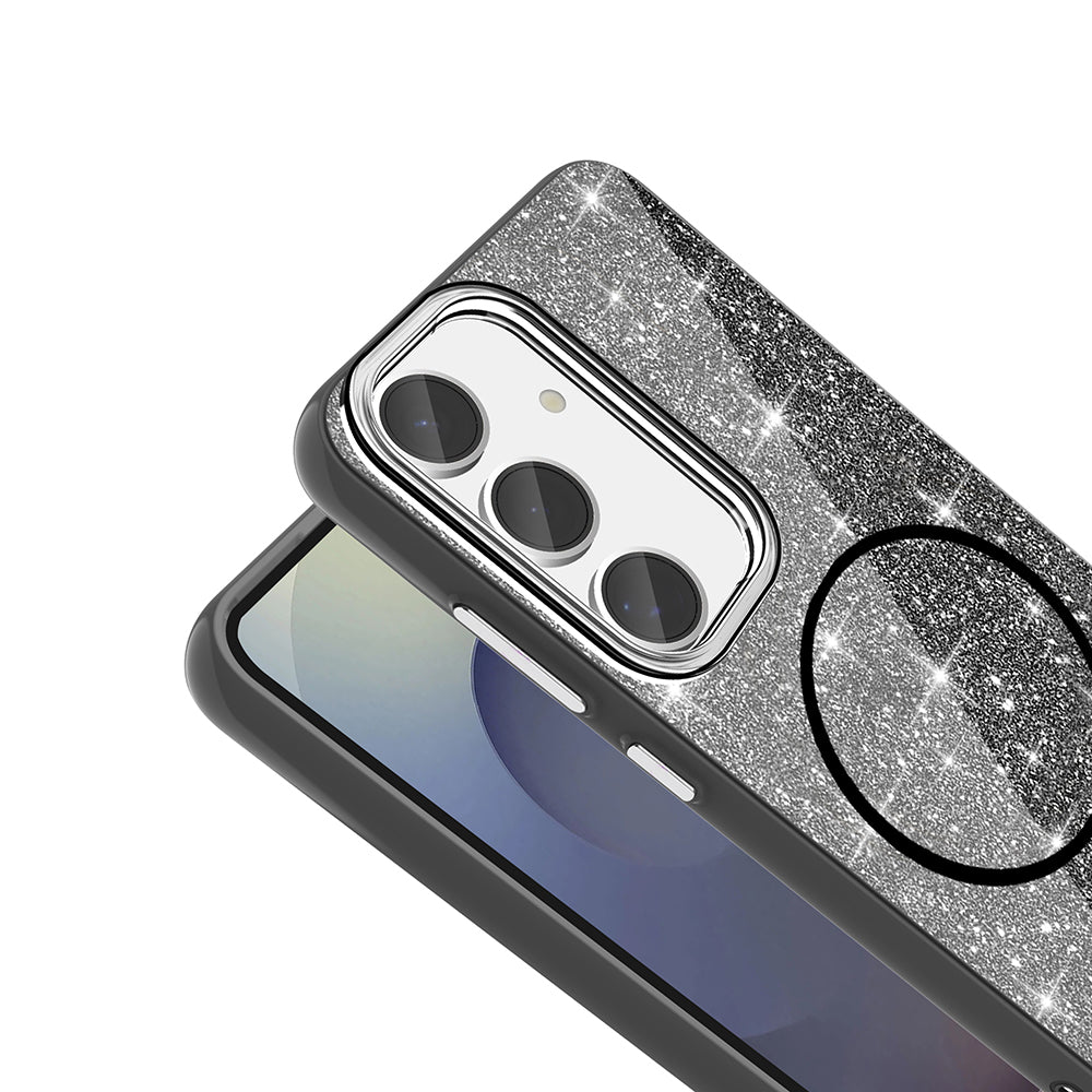 Galaxy S23 FE Kılıf M-safe Şarj Özellikli Parlayan Simli Zore Okso Kapak Beyaz