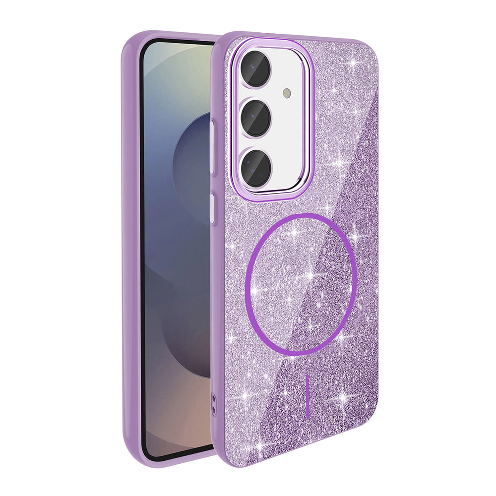 Galaxy S23 FE Kılıf M-safe Şarj Özellikli Parlayan Simli Zore Okso Kapak Pembe