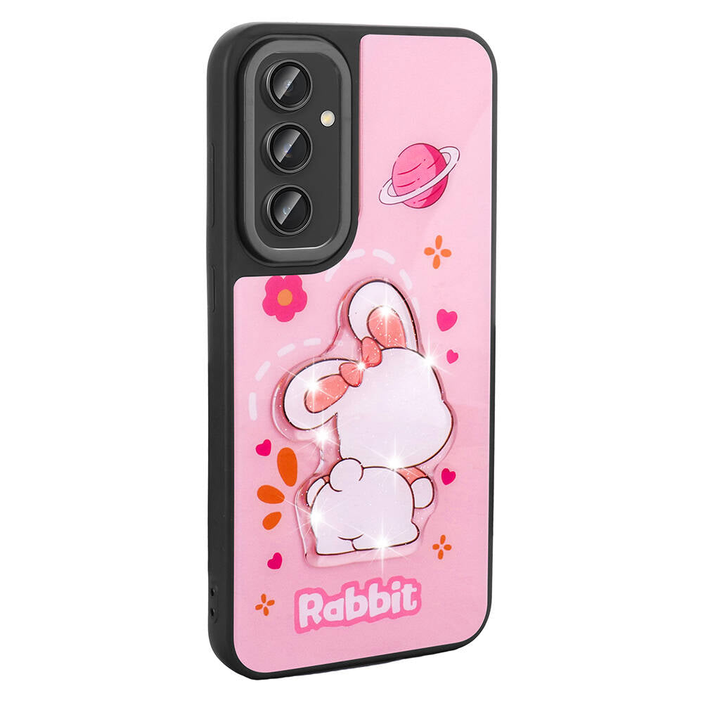 Galaxy S23 FE Kılıf Parlayan Kabartmalı İkonik Figürlü Zore Amas Silikon Kapak Mor