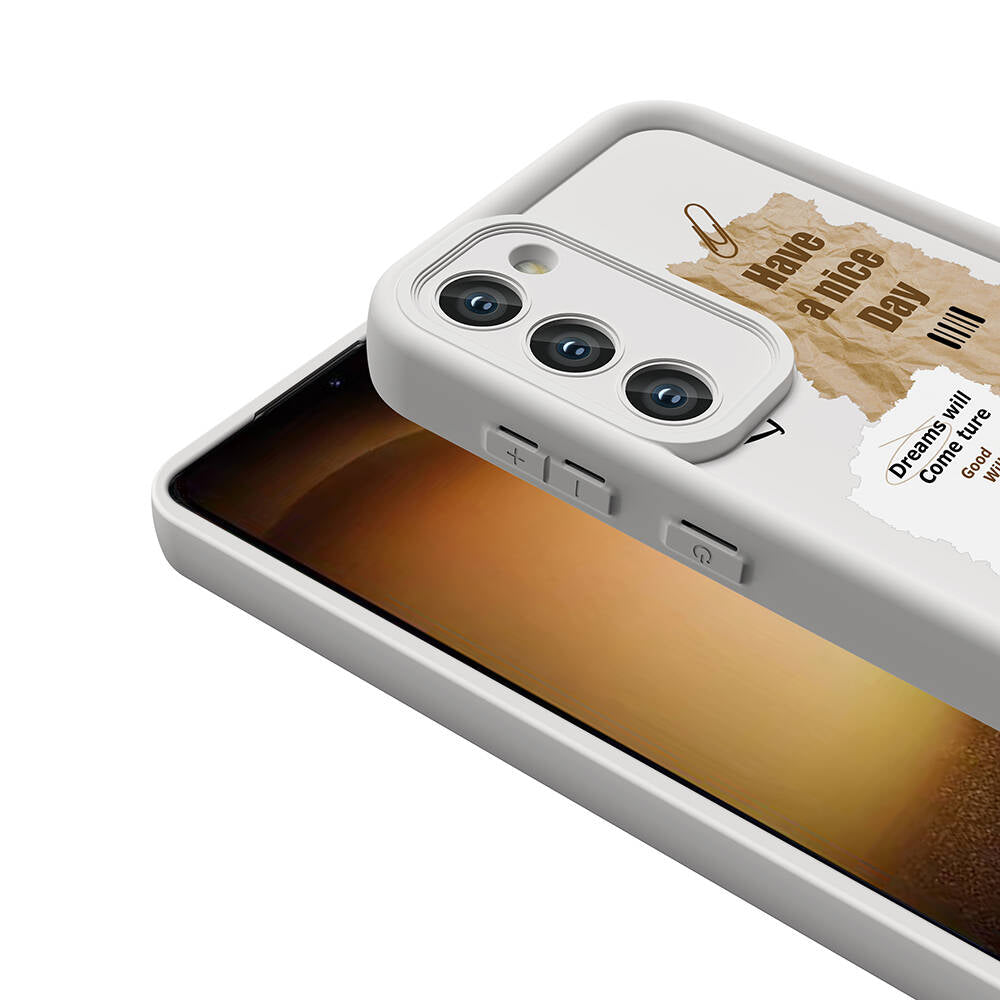 Galaxy S23 Kılıf Kamera Korumalı Baskılı Arka Yüzey Zore Klas Kapak Açık Kahve