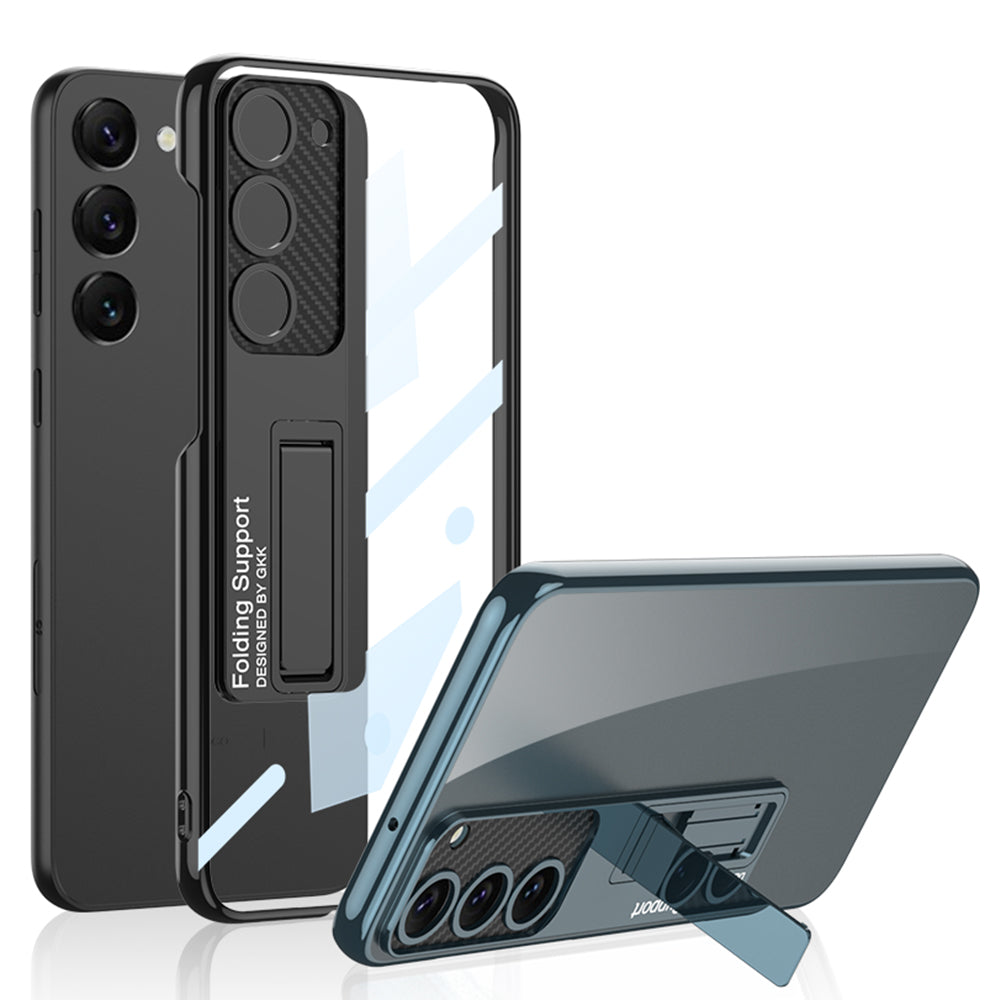 Galaxy S23 Kılıf Kamera Korumalı Şeffaf Tasarımlı Zore Lego Standlı Kapak Mor