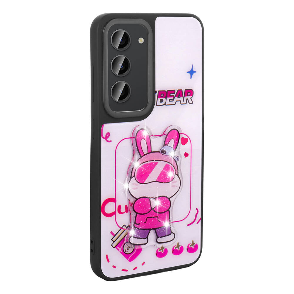 Galaxy S23 Kılıf Parlayan Kabartmalı İkonik Figürlü Zore Amas Silikon Kapak Pembe