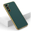 Galaxy S23 Plus Kılıf Deri Görünümlü Kenarları Elektroplating Kaplama Zore Fizyon Kapak Koyu Yeşil