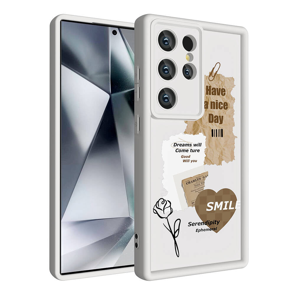 Galaxy S23 Ultra Kılıf Kamera Korumalı Baskılı Arka Yüzey Zore Klas Kapak Açık Kahve
