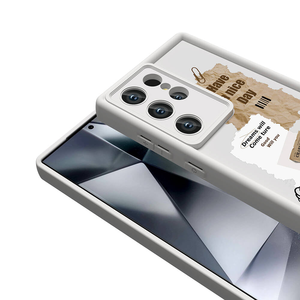 Galaxy S23 Ultra Kılıf Kamera Korumalı Baskılı Arka Yüzey Zore Klas Kapak Açık Kahve