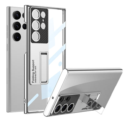 Galaxy S23 Ultra Kılıf Kamera Korumalı Şeffaf Tasarımlı Zore Lego Standlı Kapak Gümüş