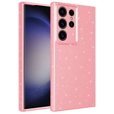 Galaxy S23 Ultra Kılıf Kamera Korumalı Simli Lüks Zore Koton Kapak Pembe