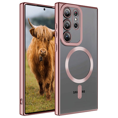 Galaxy S23 Ultra Kılıf M-safe Wireless Şarj Özellikli Zore Setro Silikon Rose Gold