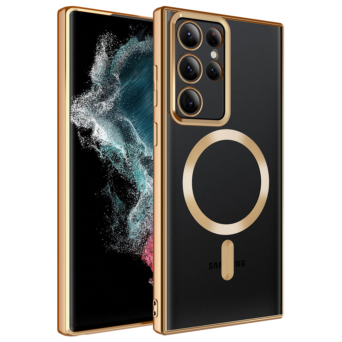 Galaxy S23 Ultra Kılıf M-safe Wireless Şarj Özellikli Zore Setro Silikon Gold