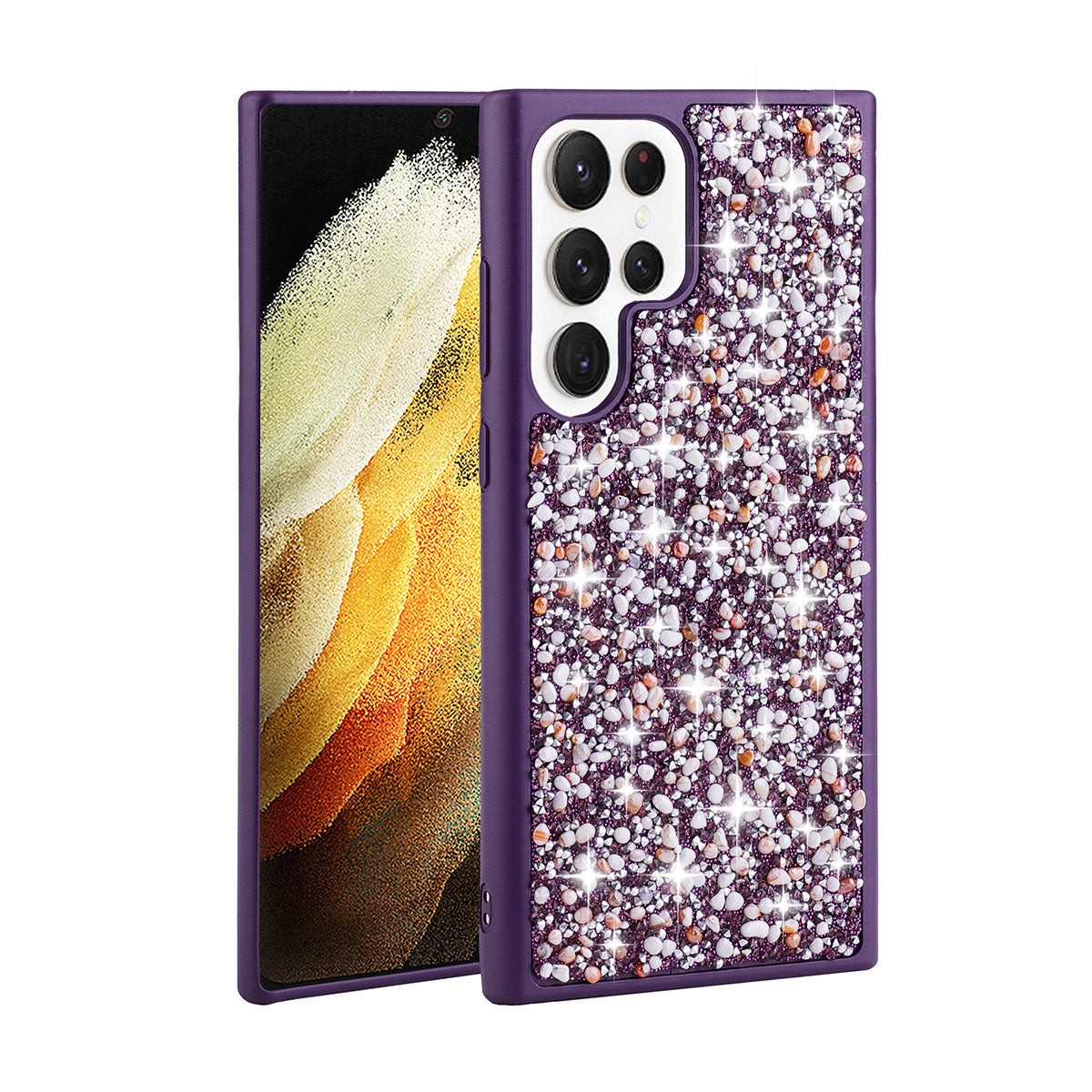Galaxy S23 Ultra Kılıf Parlak Taşlı Tasarım Zore Linea Kapak Derin Mor