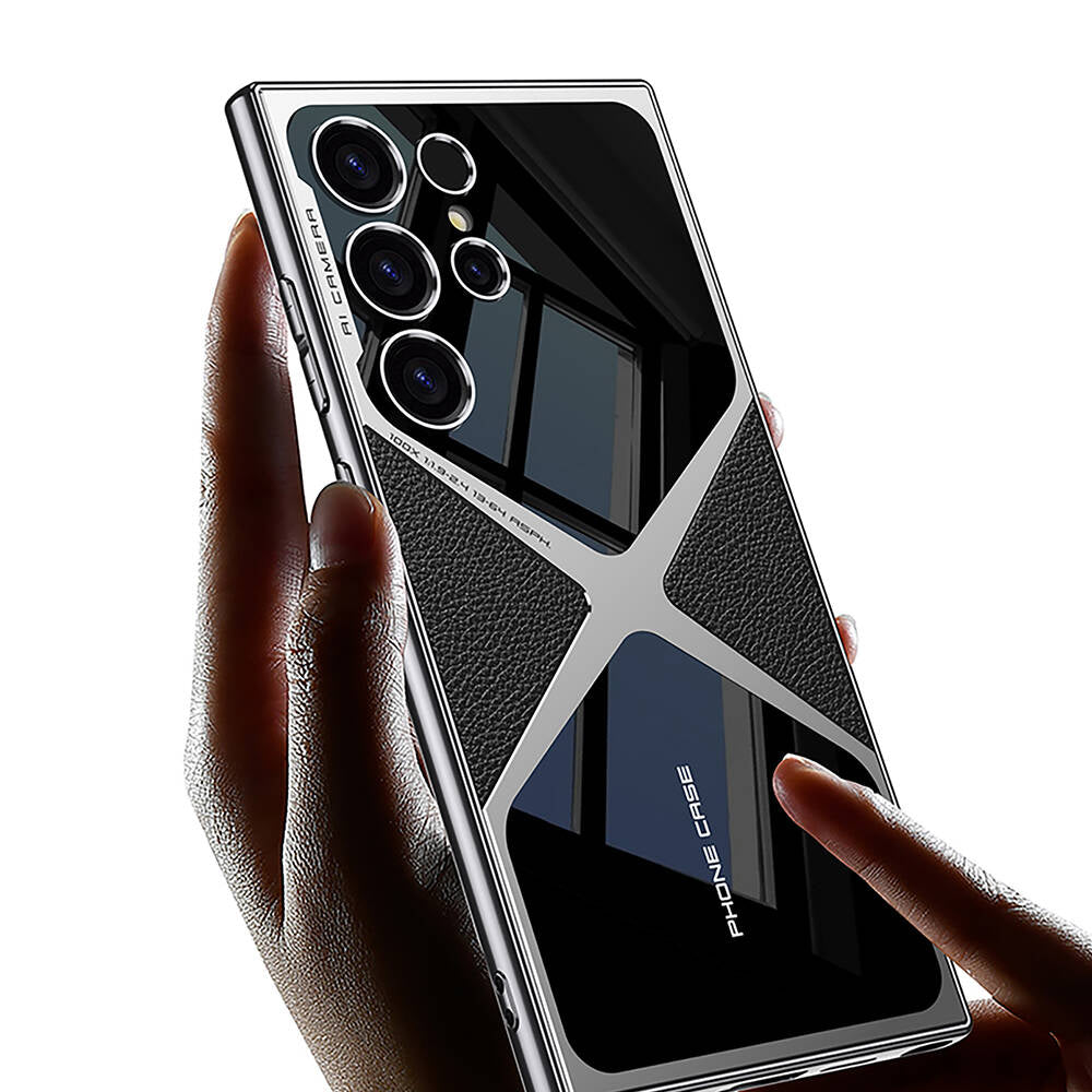 Galaxy S23 Ultra Kılıf Ultra İnce Kamera Korumalı PC + Deri Arka Yüzey Zore X-Pro Kapak Siyah