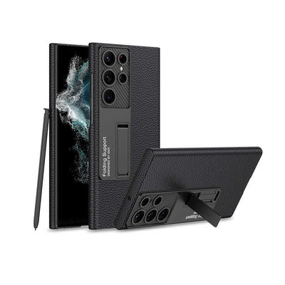 Galaxy S23 Ultra Kılıf Zore Kıpta Standlı Kapak Siyah Litchi