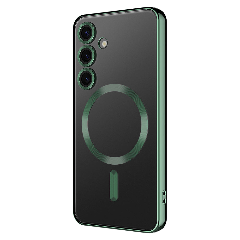 Galaxy S24 FE Kılıf Kamera Korumalı M-safe Wireless Şarj Özellikli Zore Demre Kapak Koyu Yeşil