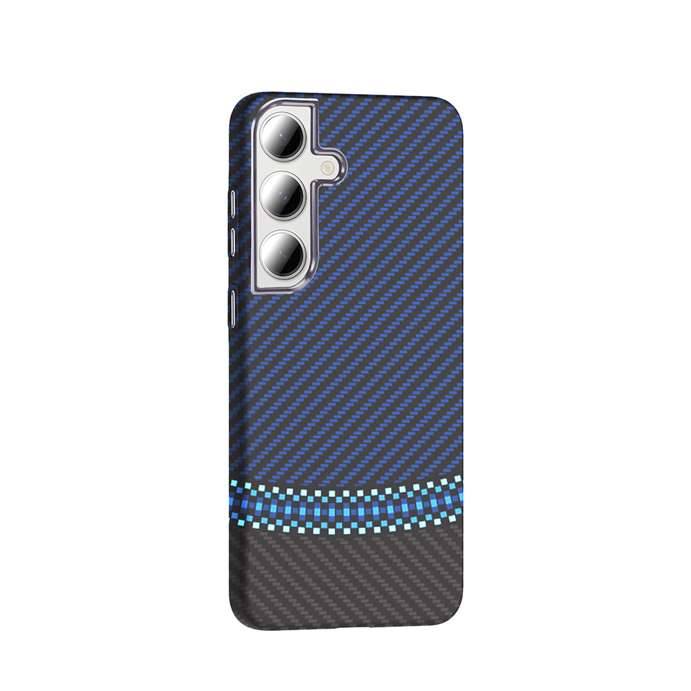 Galaxy S24 FE Kılıf M-safe Şarj Özellikli Karbon Fiber Görünümlü Zore Gros Kapak Siyah-Lacivert