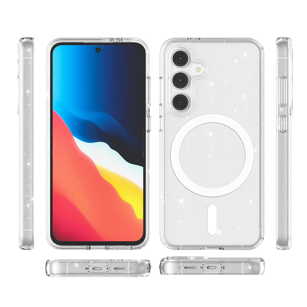 Galaxy S24 FE Kılıf M-safe Şarj Özellikli Parlayan Simli Saydam Renkli Zore Allstar Kapak Şeffaf